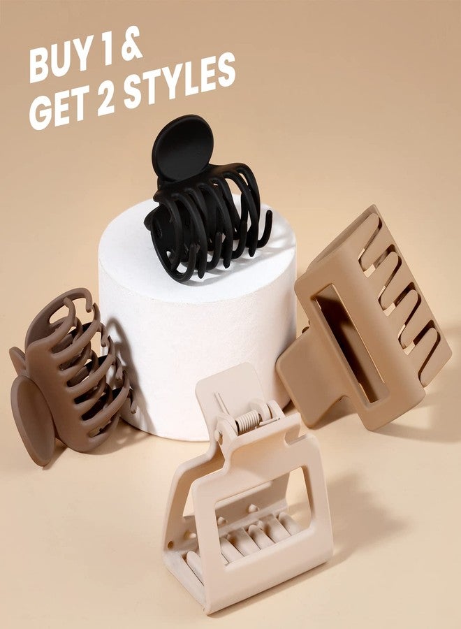 DEPOKA Matte Hair Clips for Women and Girls - Rectangle and Double Row Small Claw Clips for Thin/Medium Fine Hair - Nonslip Jaw Clips (Beige, Khaki, Brown, Black) - Image 3